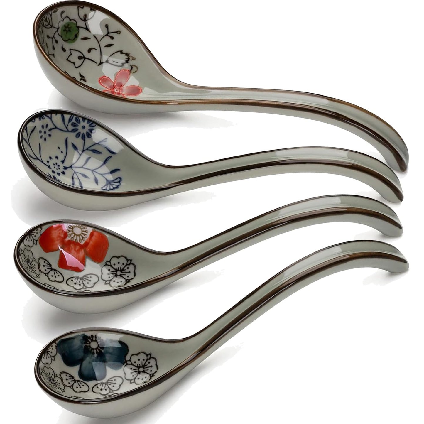 4 PCS Soup Spoons,Japanese Spoons,Ceramic Spoons, Chinese Asian Spoon Ramen Spoons, Pho Spoons for Ramen, Vietnamese Wonton, Dumpling Pho Miso Rice Noodle Soup Spoons - Set of 4