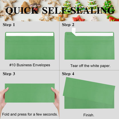 CINSOEN 100 Pack Green #10 Business Envelopes, Standard Envelopes Self Seal, 4 1/8 x 9 1/2 Inch Letter Size Business Mailing Envelopes for Checks Invoices Statements Baby Shower Wedding Birthday