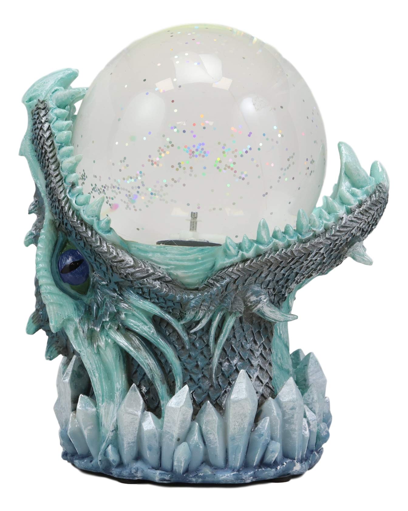 Ebros Gift Blue ICY Frost Giant Leviathan Dragon LED Night Light Glitter Sparkle Water Globe Storm Ball Figurine with Sound Activated Sensor Dungeons and Dragons Home Decor Fantasy Statue