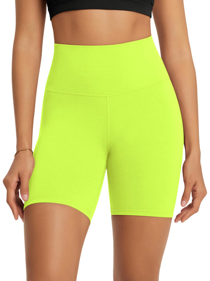 ODODOS Buttery Soft Lounge Yoga Shorts for Women 6" Inseam High Waist Non See Through Biker Shorts, Neon Green Yellow, Medium