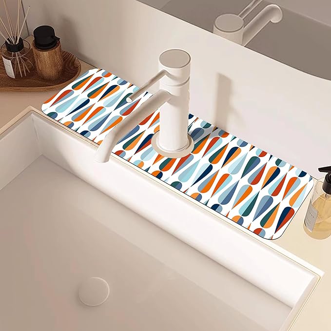 Mid-Century Drop Shapes Kitchen Sink Splash Guard Mat Absorbent Fast Drying Mat
