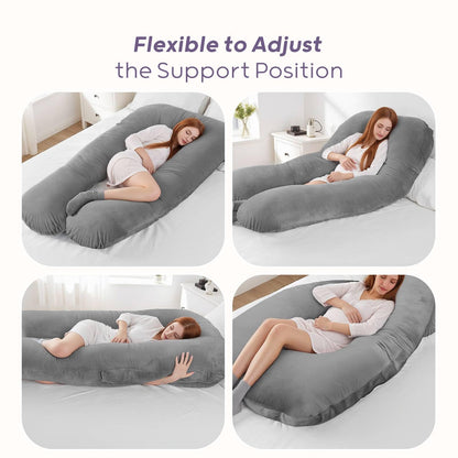 Nuliie Pregnancy Pillow for Sleeping, U Shaped Full Body Pillow Pregnancy Pillows, Maternity Pillow Support for Back, Hips, Legs for Pregnant Women, With Washable Velvet Cover (Grey)