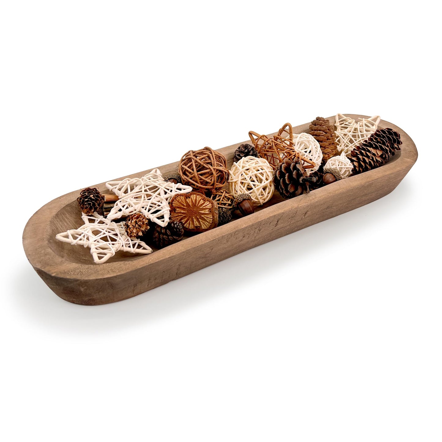 MOLADRI 17 Inch Wooden Dough Bowls Decorative，Unique Centerpiece Bowl, Rustic Long Wood Bowl with Hand Carved for Table Centerpiece Decor, Farmhouse Boho Rustic Style Home Decor (17" x 5" x 2" Brown)