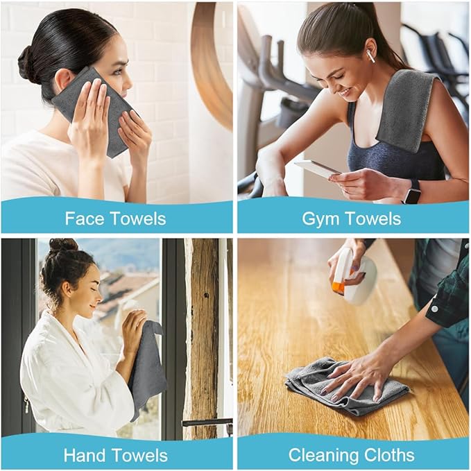 Orighty Washcloths, 20 Pack Microfiber Face Towels, Highly Absorbent and Soft