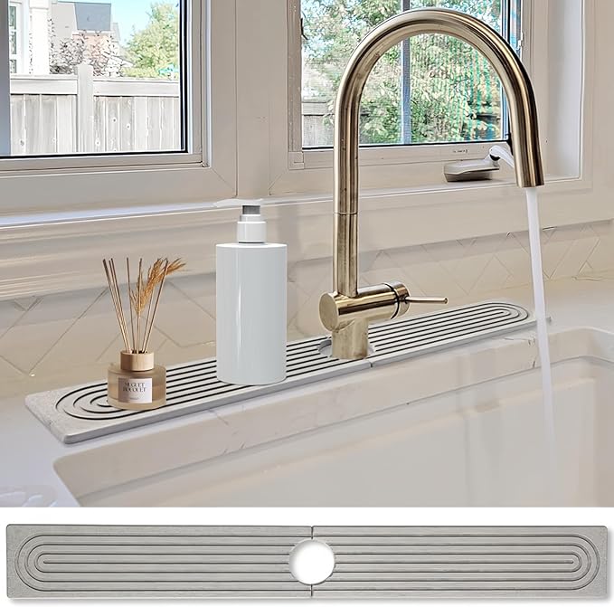 Stone Faucet Mat for Kitchen Sink- 23.6''x 3.9''Diatomite Fast-Drying Faucet Mat