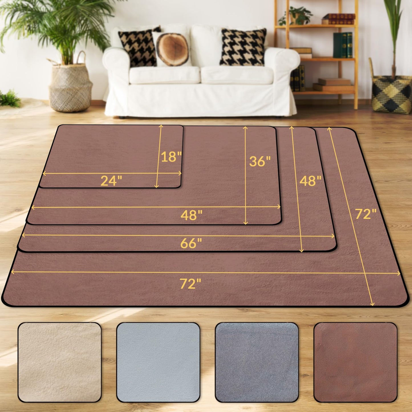 Barpor 183cm x 183cm Washable Pee Pads for Dogs Coffee Thick Reusable Puppy Pads Strong Absorbing Leak-Proof Dog Whelping Mats Chew-Proof Non-Slip Dog Playpen Pads