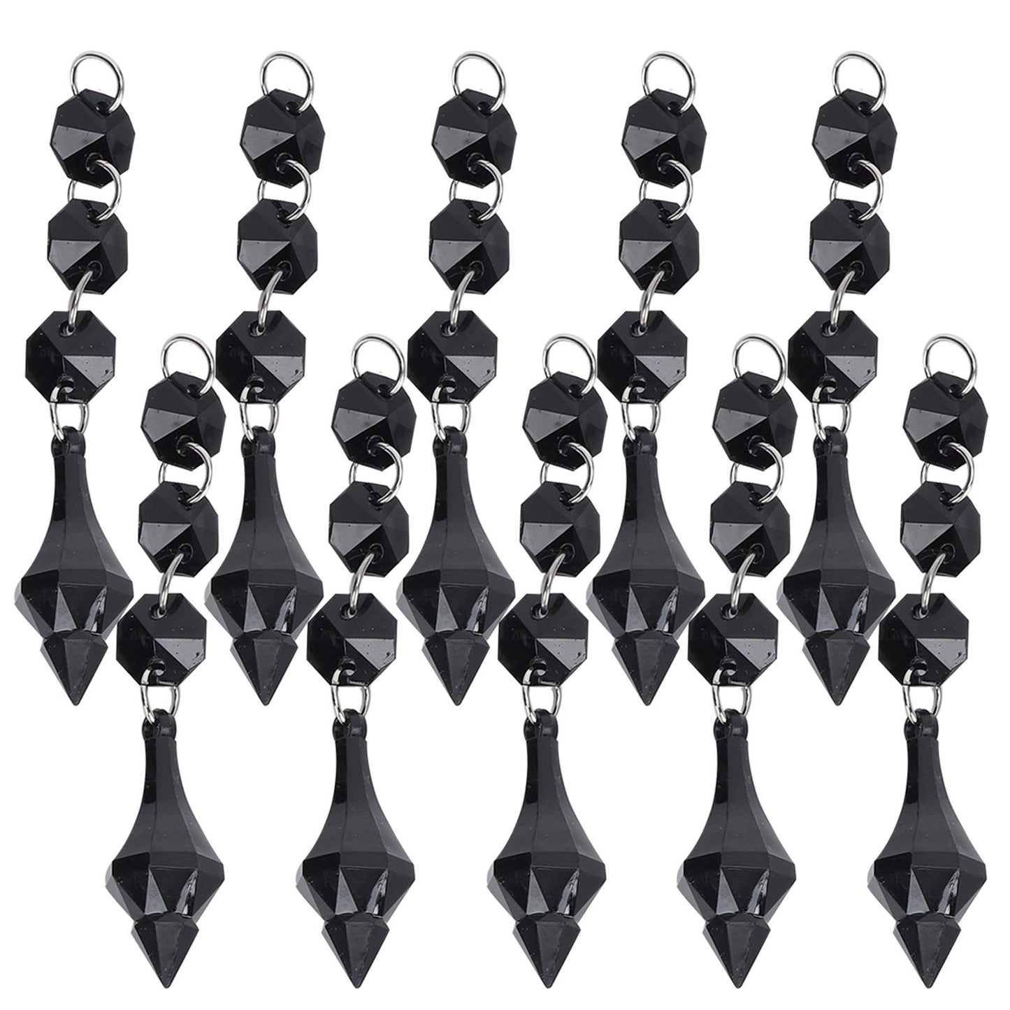 Buachois 10Pcs Clear Acrylic Crystal Ornament Beads Garland Chandelier Hanging Crystals for Wedding Party Celebration Christmas Tree Decor Black