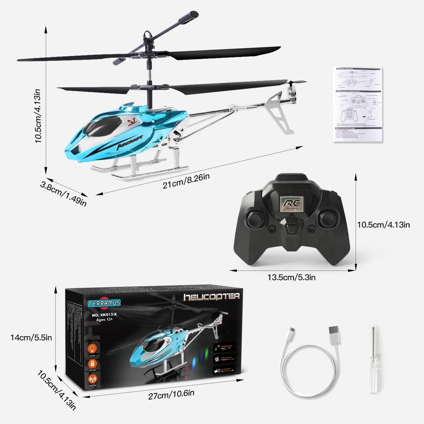 TERRAMUS Remote Control Helicopter for Kids,Altitude Hold RC Helicopters with Gyro LED Light,2.4GHz Radio Controlled Aircraft Indoor Toy with 3.5 Channel,High&Low Speed,Gift for Boys Beginner