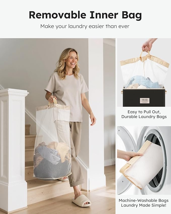SOLEDI Laundry Hamper with Lid 100L Large & Tall Collapsible Laundry Basket
