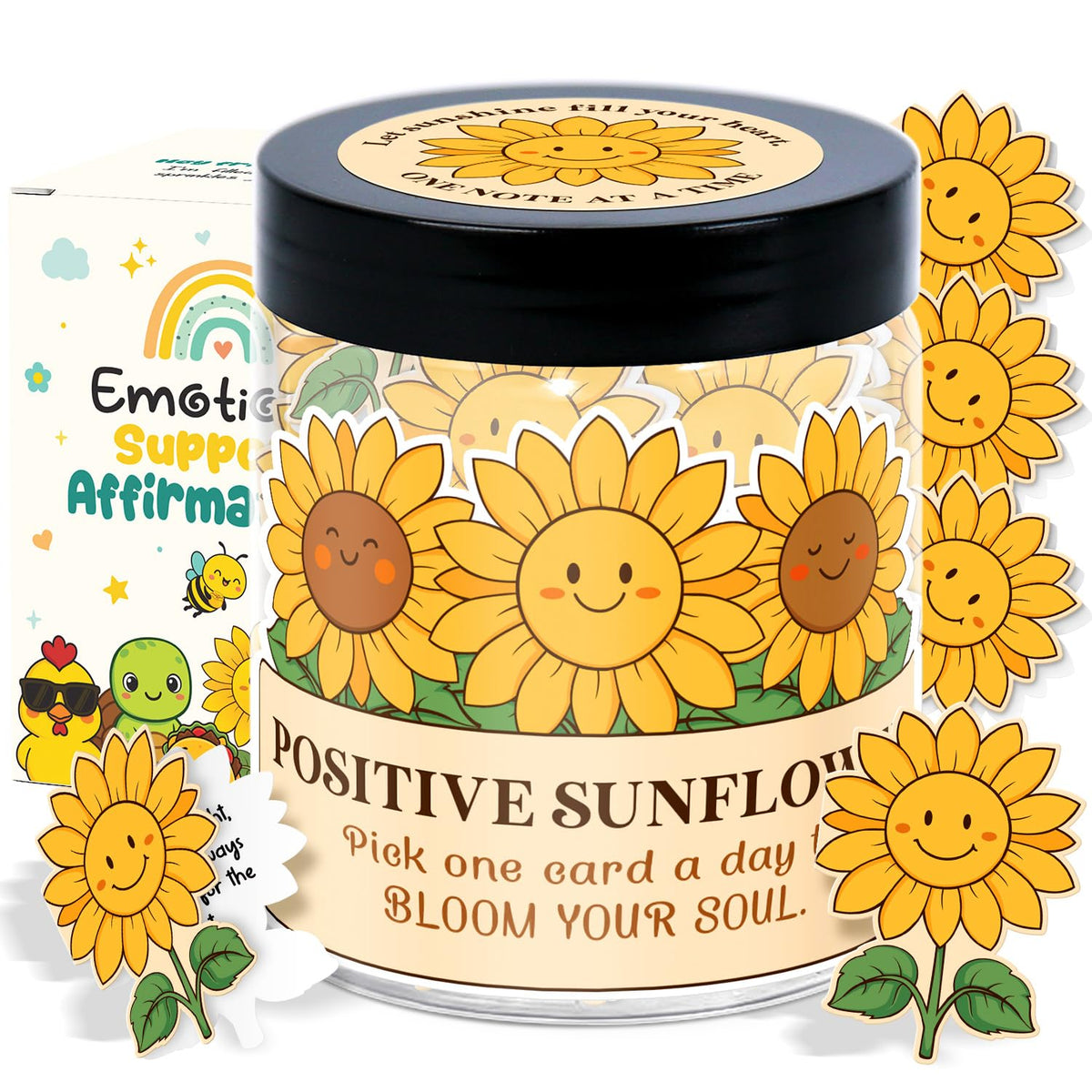 Sunflower Gifts For Women - Mothers Day Gifts For Mom, Women, Teens, Kids, Girls - 60 Positive Affirmation Cards Jar - Birthday Gift For Womens, Mom, Coworkers, Friends, Sister
