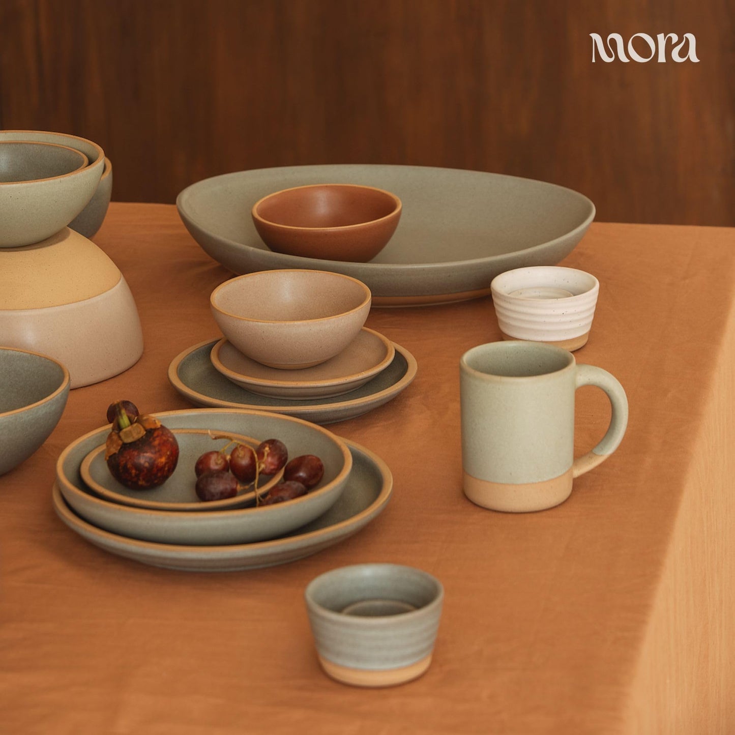 MORA Mega and Giant Serving Dishes Set of 2, 16 inch and 14 inch Ceramic Pottery Oval Platters - Microwave, Oven and Dishwasher Safe - Peppercorn & Terracotta