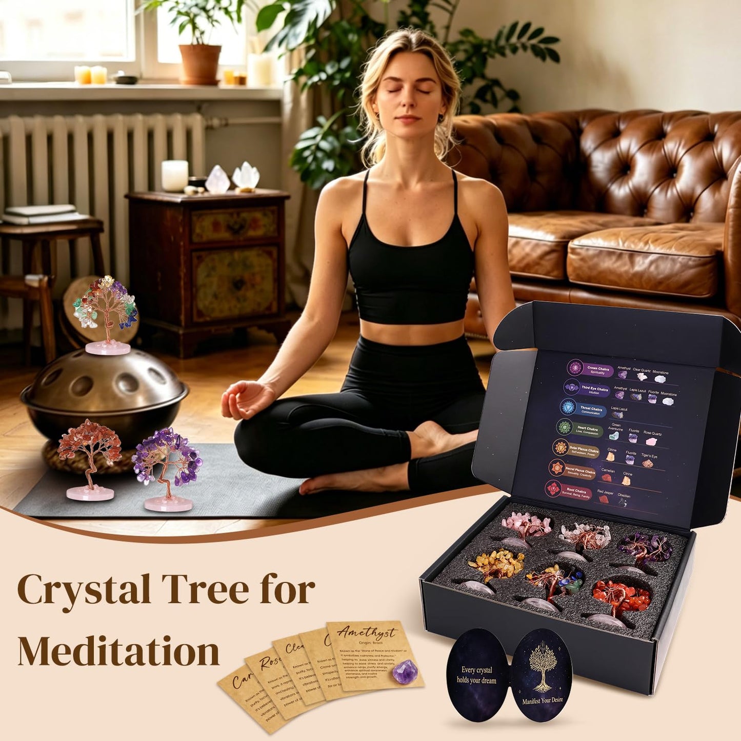Crystal Tree Gifts for Women Handcrafted Tree of Life Healing Crystal Stones Home Office Desk Table Decor Natural Chakra for Positive Energy Spiritual Birthday Gifts for Mom Dad Sister Set of 6