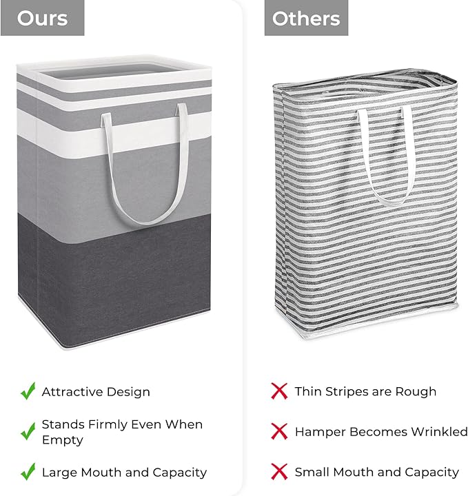 HomeHacks 3-Pack Large Laundry Basket, Waterproof, Freestanding Laundry Hamper