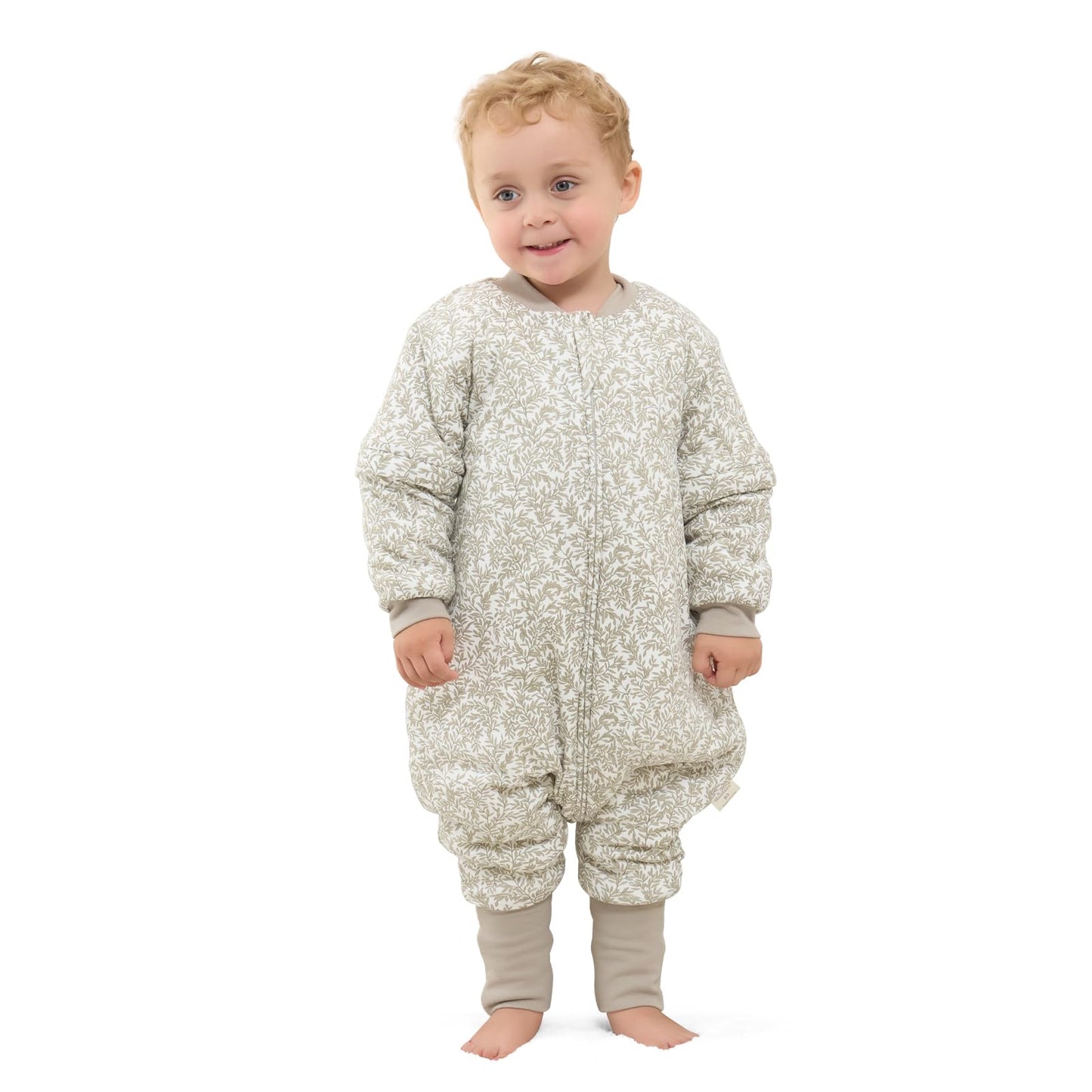 Mosebears Baby Sleeping Bag, 2.5 TOG baby sleep sack with Legs,Warmly Lined Winter Sleeping Bag with Removable Sleeves(Leaf,18-36 Months(baby height 85-95cm))