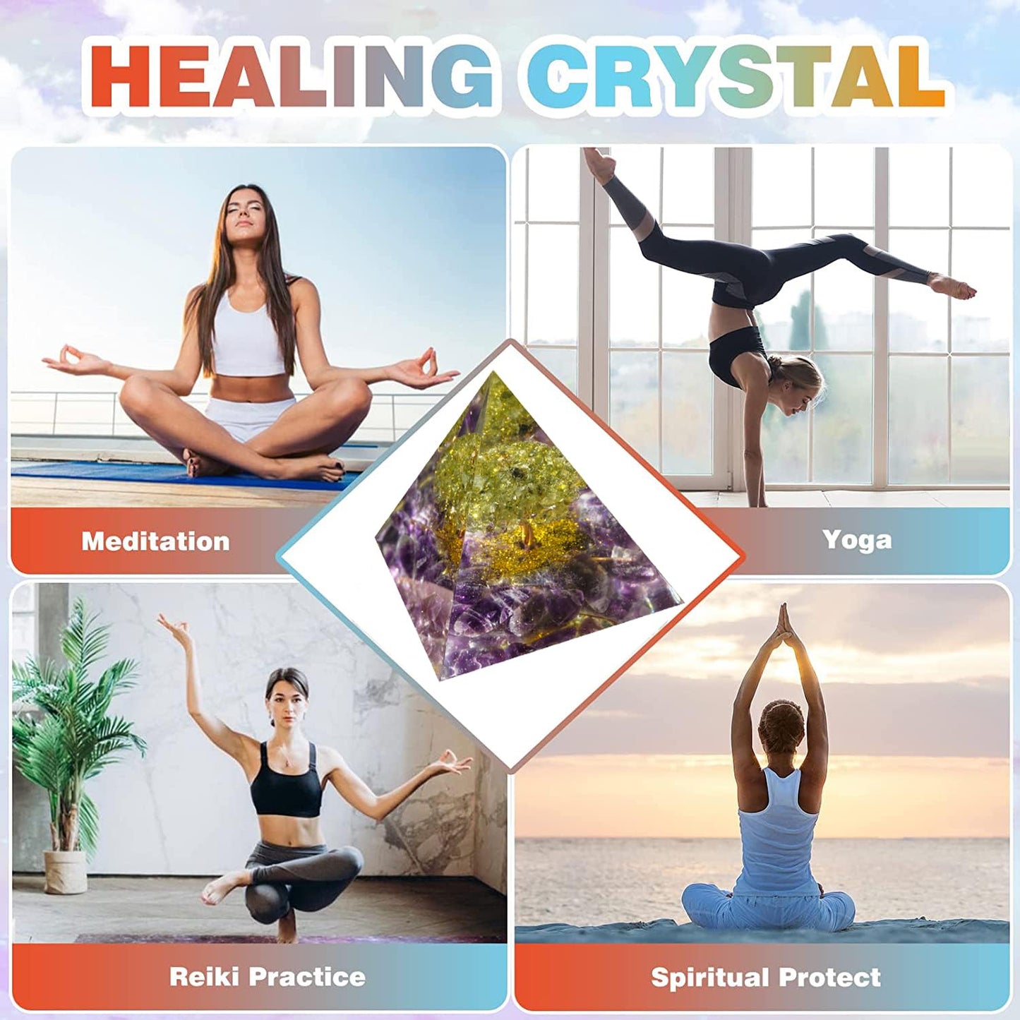 EternalOrgone Tree of Life Orgone Pyramid for Positive Energy, Orgonite Peridot&Amethyst Healing Crystal Pyramids for Reduce Stress Chakra Reiki Healing Meditation Attracts Lucky and Success