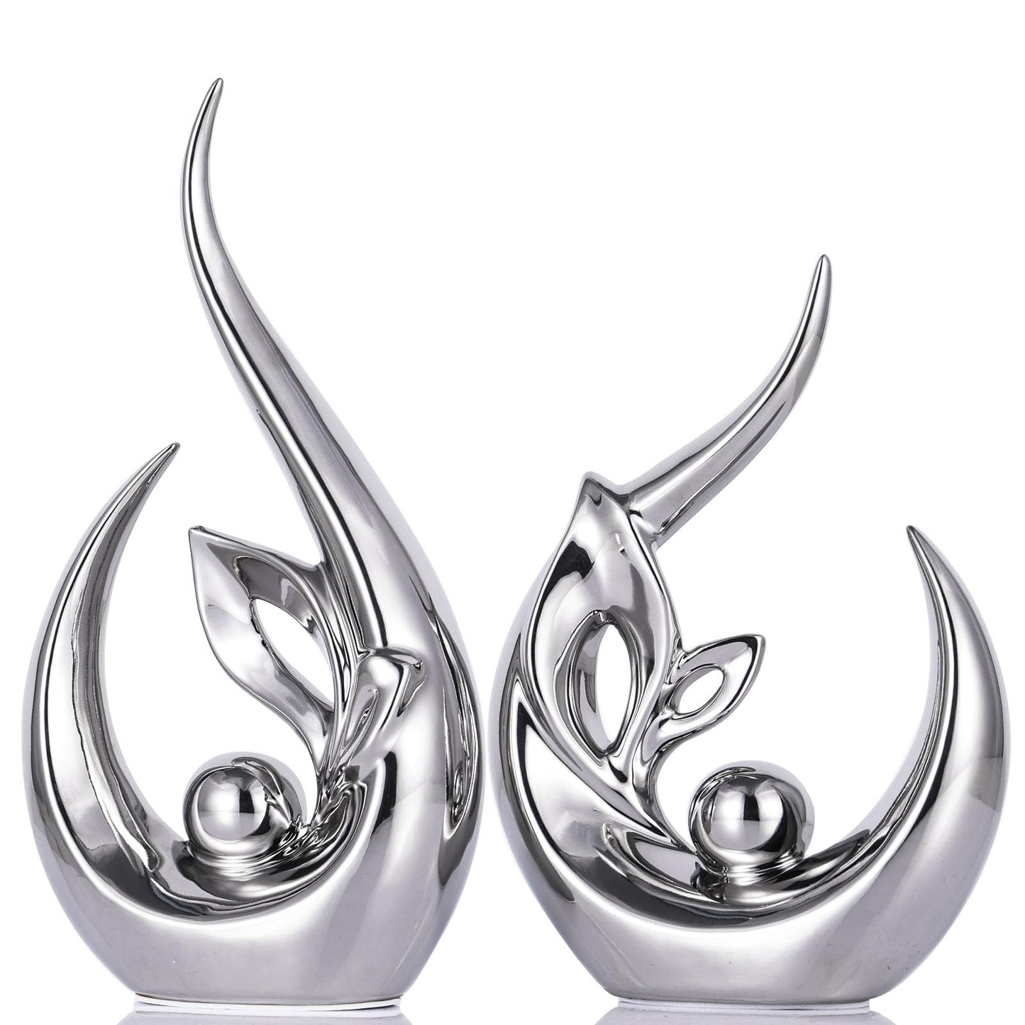 XMGZQ Silver Ceramic Statues for Home Décor Accents,Abstract Art Mid Century Modern Decor,Elegantes Centerpiece Table Decorations,Chrome Sculpture for Entryway,Shelf,Tv Stand,Mantel,Coffee Table