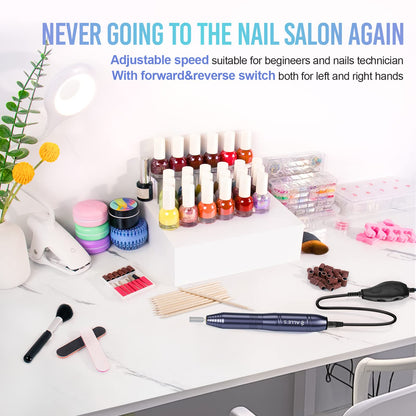 20000RPM Electric Nail Drill Compact Portable Efile Professional Manicure Pedicure Nail File Drill Kit for Acrylic, Gel Nails and Home Salon Use