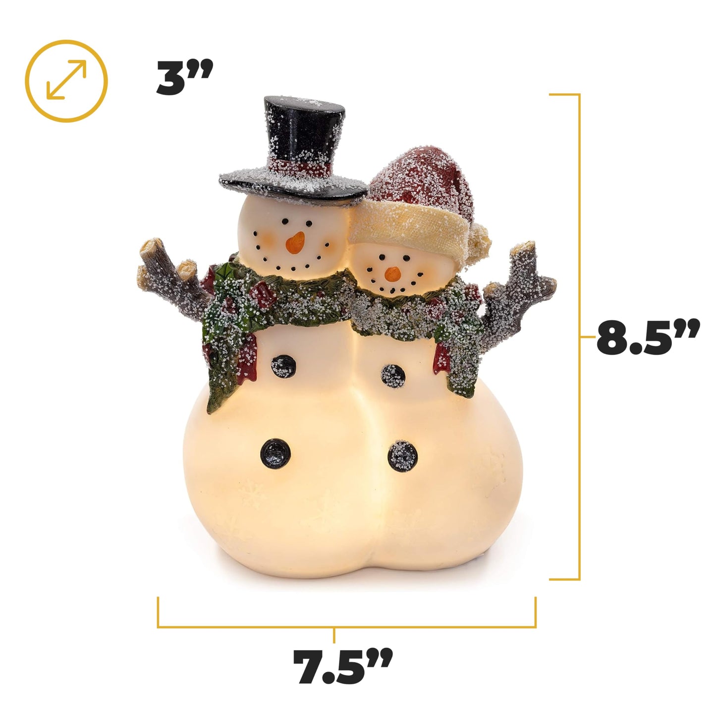 VP Home Christmas Snowman Couple Decor - LED Lighted Figurines, Indoor Glowing Holiday Decorations, Festive Fiber Optic Resin Snowman Light Up