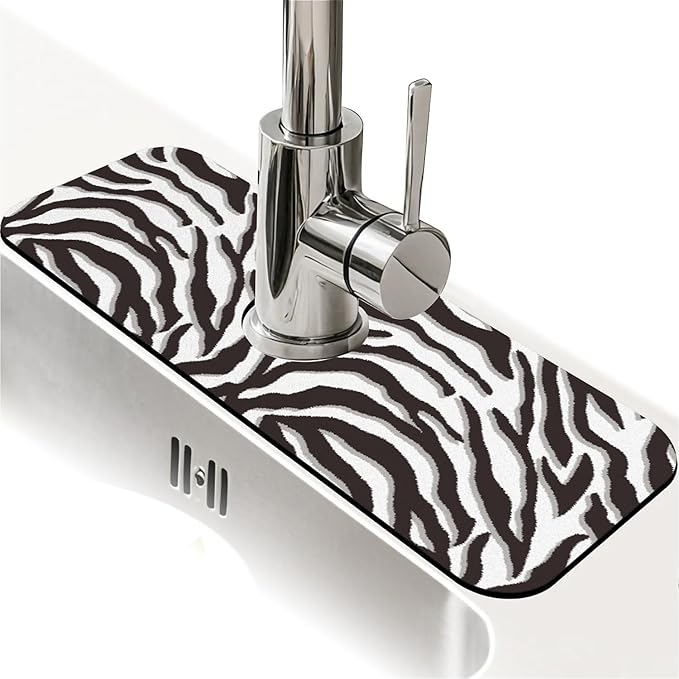 Kitchen Sink Splash Guard，Black-white checkered- Faucet Mat Sink Gadgets-Super