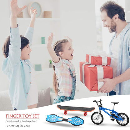 18 Pieces Mini Finger Toys Set Finger Skateboards Finger Bikes Scooter Tiny Swing Board Fingertip Movement Party Favors Wheels and Tools