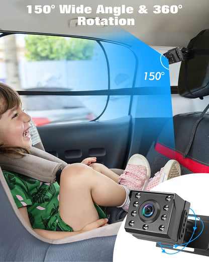 Zacro Baby Car Camera HD 1080P - Baby Car Mirror 4.3'' Display for Rear Seat with Night Vision Function, Wide View Angle, Reusable Sucker Bracket, Black