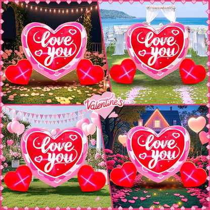 KOOY 6FT Long Mothers Day Inflatables Outdoor Decorations Heart Inflatable with Light for Valentine's Day Gift Engagement Wedding Anniversary Romantic Party Yard Décor