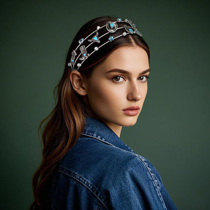 vokone Headbands for Women,Cowgirl Headbands Blue Horseshoe Horsehead Hairbands Rodeo Hair Accessory Gifts