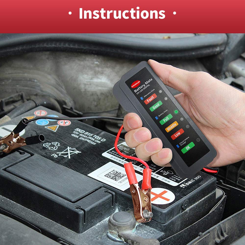 KINGBOLEN 12V car Battery Tester, Alternator Tester Automotive,Battery Checker, Analyzer to Check alternator & Battery Charging System,LED Indication