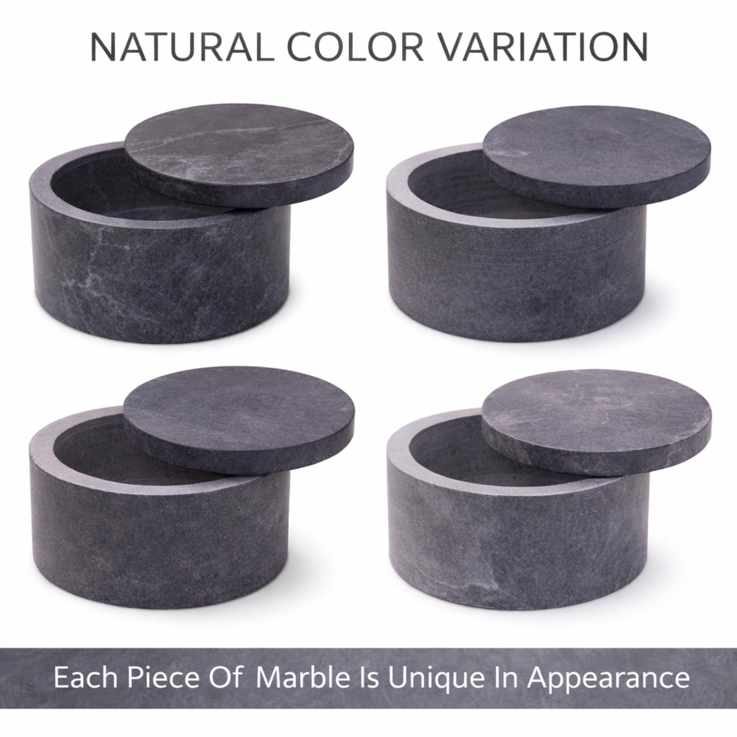 KC KULLICRAFT Unique Salt and Pepper Box Elegant Round Marble Salt Box With Lid For Salt, Spice and Herbs Storage. Perfect Container To Store. (3.5" x 2" Inches)