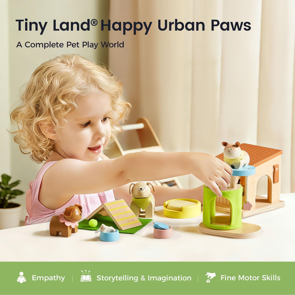 Tiny Land Wooden Dollhouse,Wooden Dollhouse Animal Set