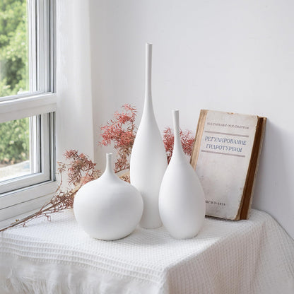 Relexome White Ceramic Vase Modern Boho Wabi-Sabi Flower Vase Set of 3 Decorative Aesthetic Vases for Centerpieces Pampas Matte Minimalist Vases for Living Room Table Shelf Home Decor Gift