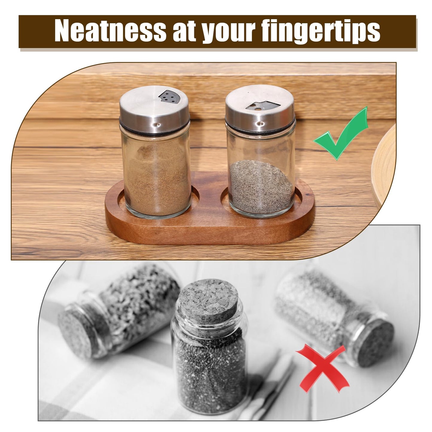 Salt and Pepper Mill Tray, Salt & Pepper Grinder Accessories Acacia Wood Tray Pepper Mill Holder & Rest Dining Table Protector fit Many Mills & Shakers (Pepper mill and salt mill are not included)