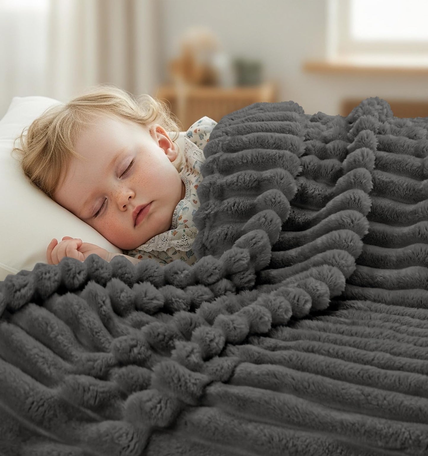 Utopia Bedding Grey Striped Fleece Blanket Throw Size – Fluffy, Warm & Lightweight Ribbed Throw for Bed, Sofa & Chair - Soft Cozy Blanket for Home Décor & Gifting (50x60 Inches)