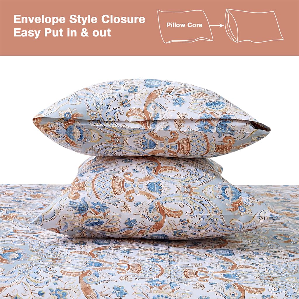 JSD Paisley Printed Sheet Set Full Size, 4 Piece Soft Pattern Microfiber Sheets Extra Deep Pocket
