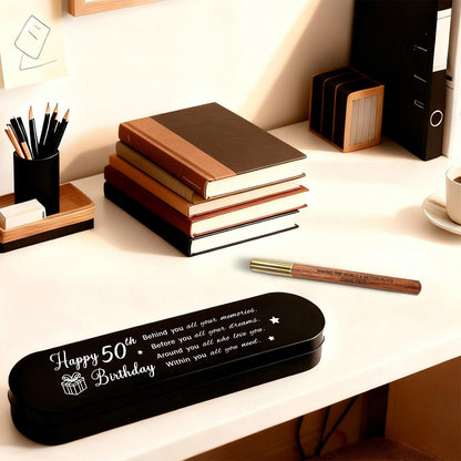 iyaone 50th Birthday Gift for 1976 Born - Engraved Wooden Gel Pen & Keepsake Box Set, Golden 50 Year Old Gift for Men & Women, Milestone Birthday Present