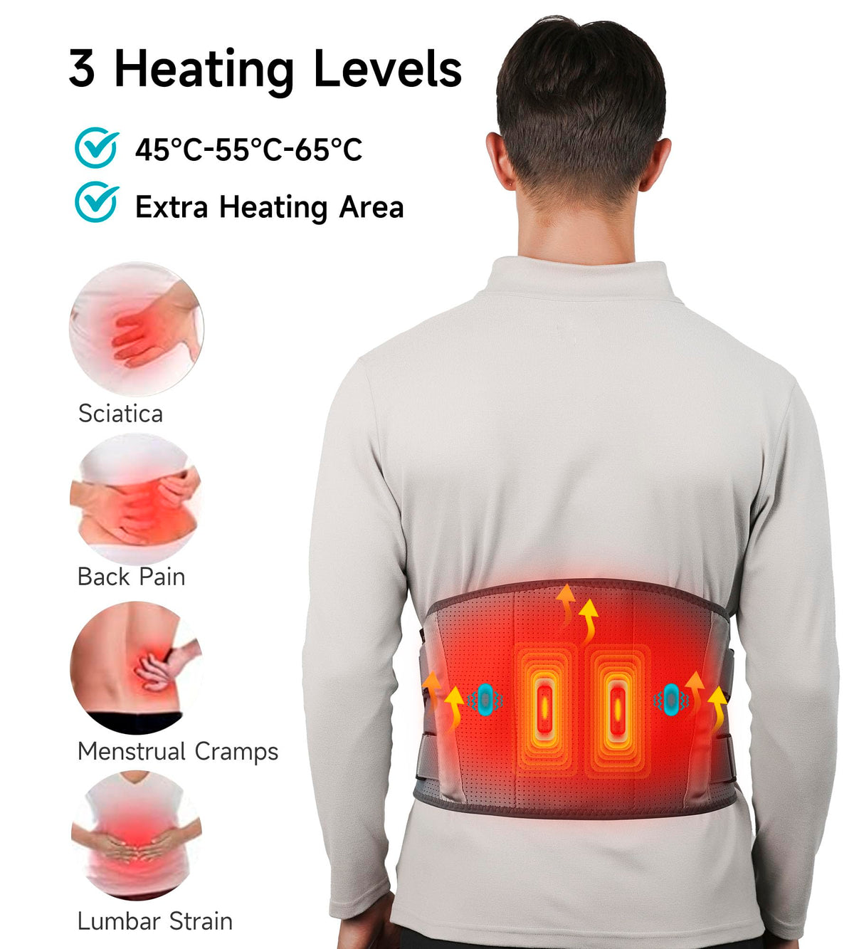 ALLJOY 67" Cordless Heating Pad for Back Pain Relief FSA HSA Eligible, Birthday Gifts for Women Men Mom Dad, Portable Lower Back Massager with 3 Heat 5 Vibration, Lock Screen Supported