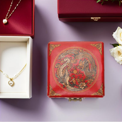 OSALADI Chinese Jewelry Box Handmade Vintage Jewelry Organizer Wooden Box Antique Trinket Case Dragon Bangle Container Bracelet Holder for Women Treasure Earring