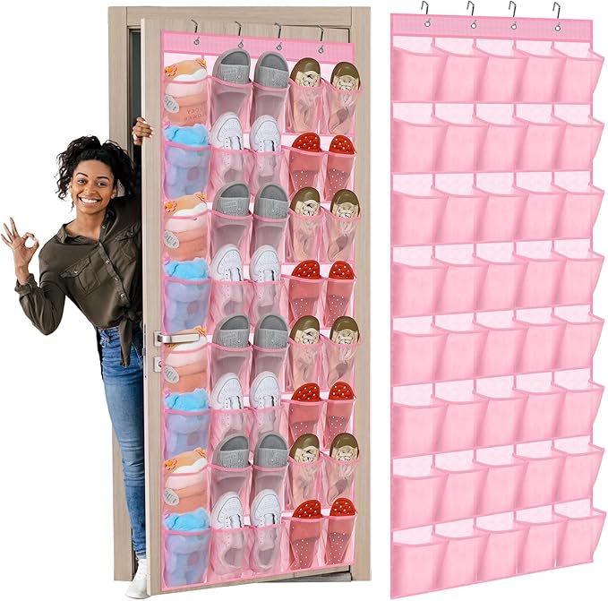 Windyun 40 Over the Door Shoe Organizer Large Breathable Mesh Pockets Pink
