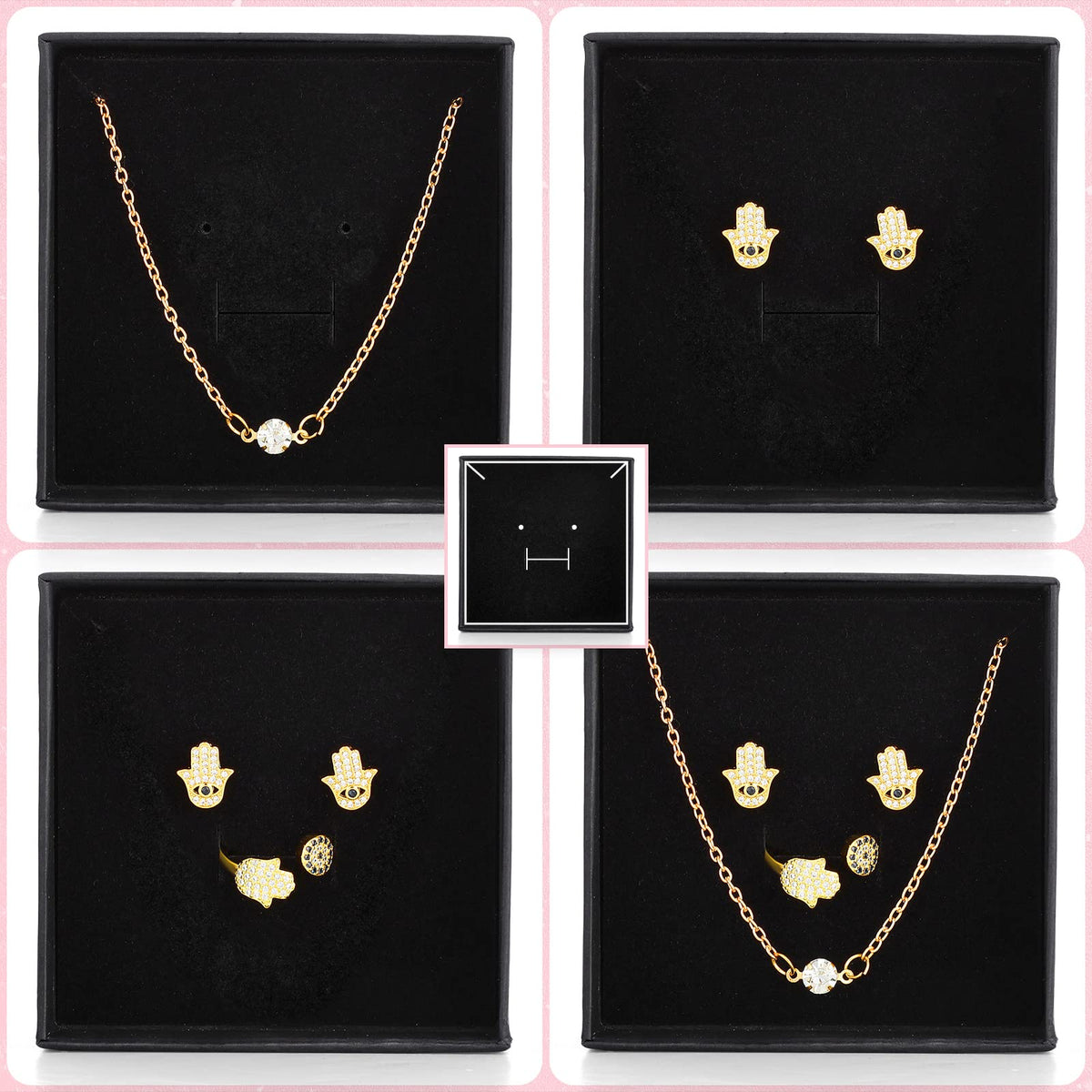Kenning 24 Packs Necklace Boxes Bulk Black Velvet Jewelry Gift Boxes Small Cardboard Earring Ring Case with Cushion(Cardboard)