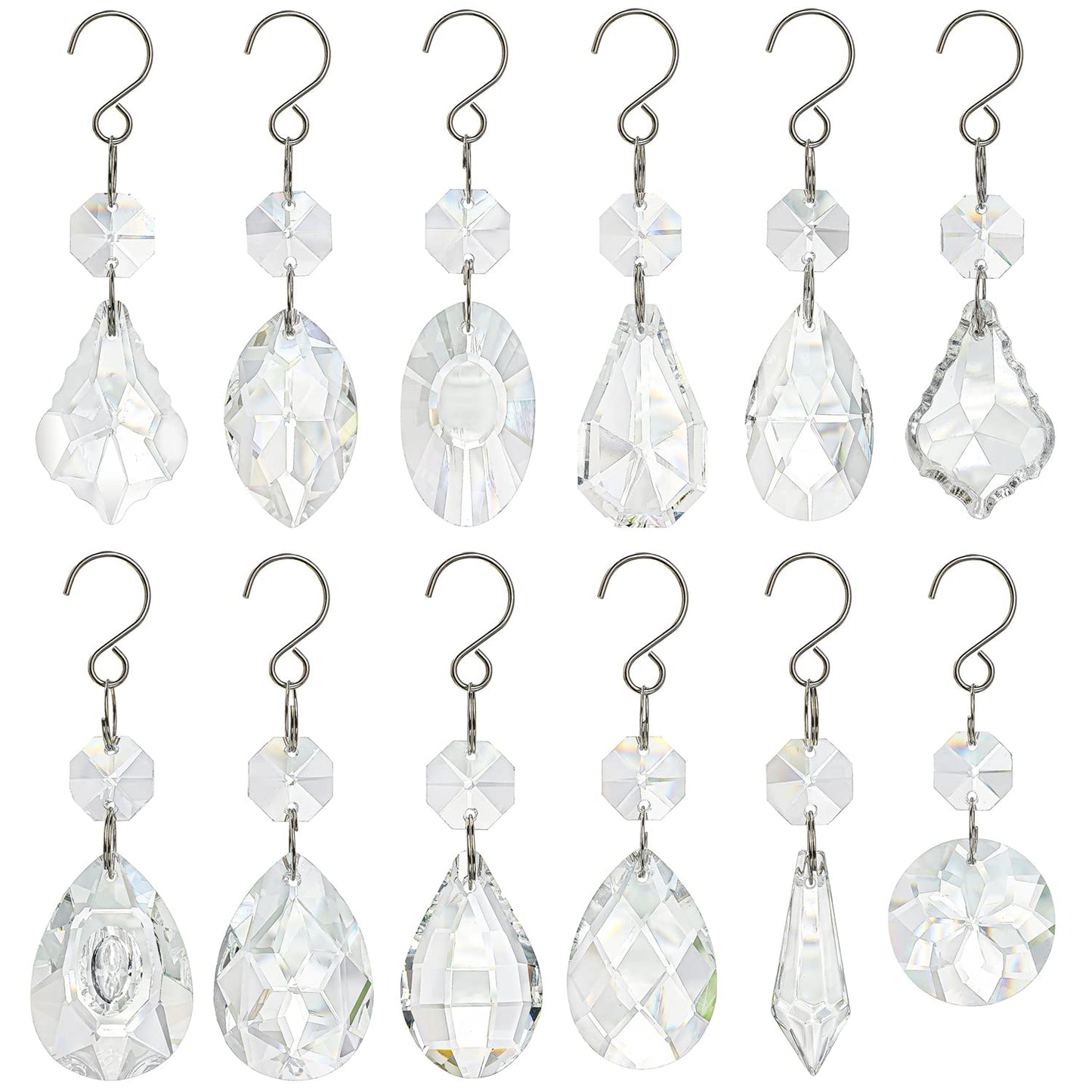 kanpura Crystal Chandelier Prisms,Crystal Sun Catcher Kit,Rainbow Hanging Crystals Suncatcher for Window, Christmas Tree,Home Decor(Clear,12pcs)