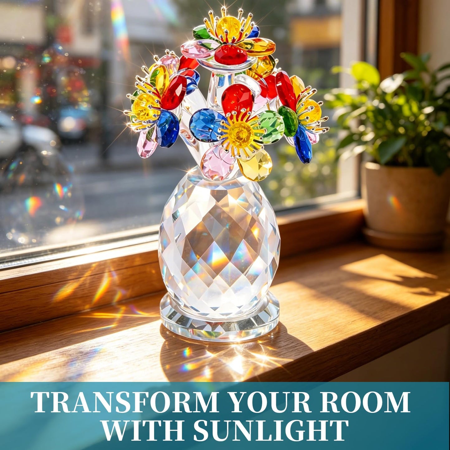 Anxingo Crystal Flower Figurine, Handmade Eternal Glass Flower (Multicolor)
