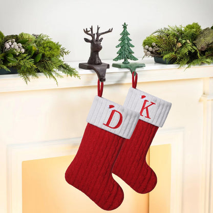 Yehnois 19.5 inch Red Knit Christmas Stockings,Personalized Embroidered Letter Christmas Stocking,Family Holiday Xmas Party Decor (Initial M)