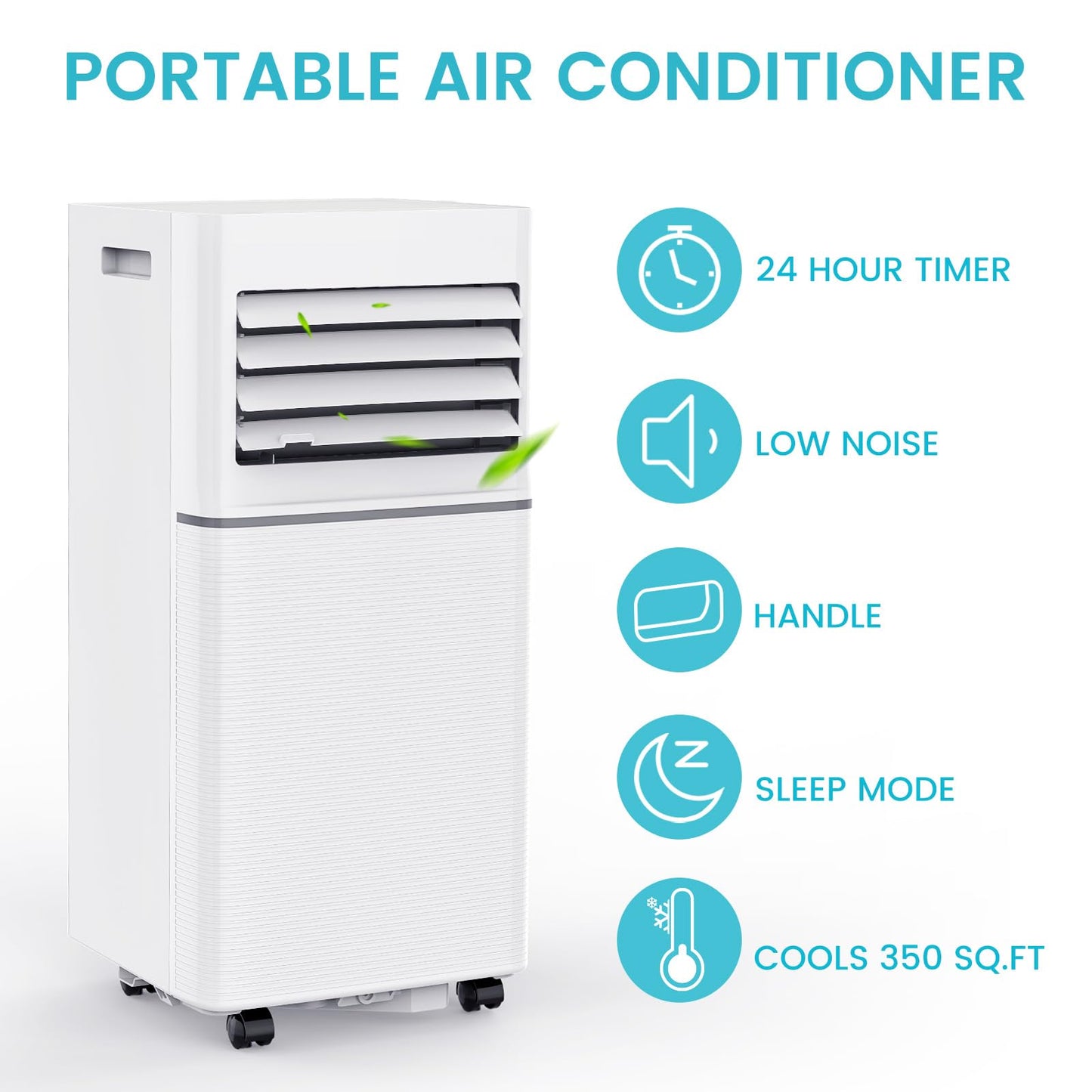 Electactic 8000 BTU Portable Air Conditioner, 4-in-1 AC Unit with Dehumidifier Fan LED Display, Remote Control, Quiet, Sleep Mode, 360° Casters, Window Kit for Room Office Apartment