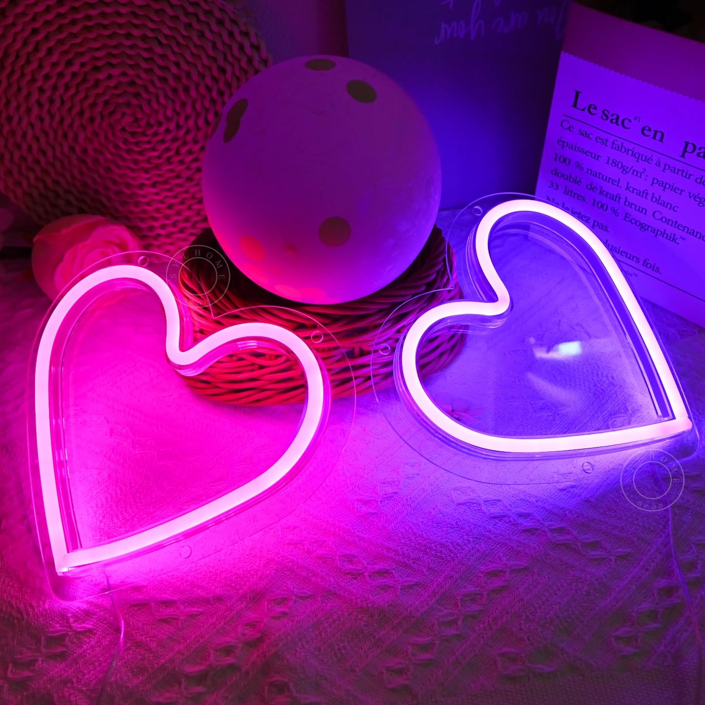 SYLHOME 2 Pack Heart Led Neon Light Sign Battery Operated or USB Powered Bedroom Wedding Wall Sign Decor Valentines Day Birthday Christmas Gifts USB 7.87" X 7.28"