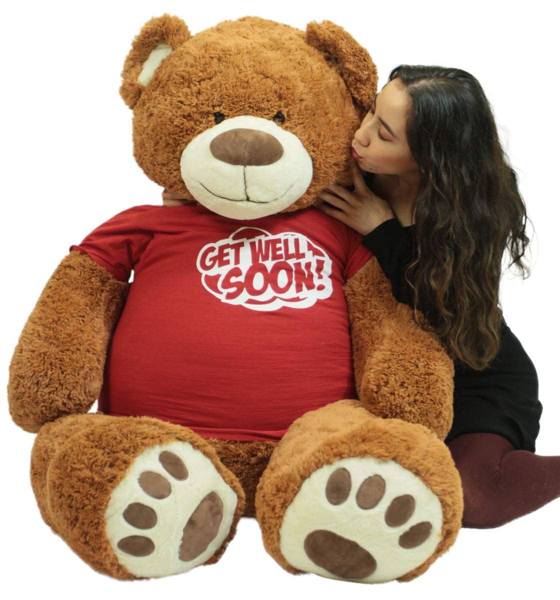 Big Plush Giant Teddy Bear with Get Well Soon T-Shirt - Huge 5-Foot Plush Teddybear - Stuffed Animal - Loving Gift - OSO de Peluche - Cute Oversized Plushie - Jumbo Bear to Show You Care