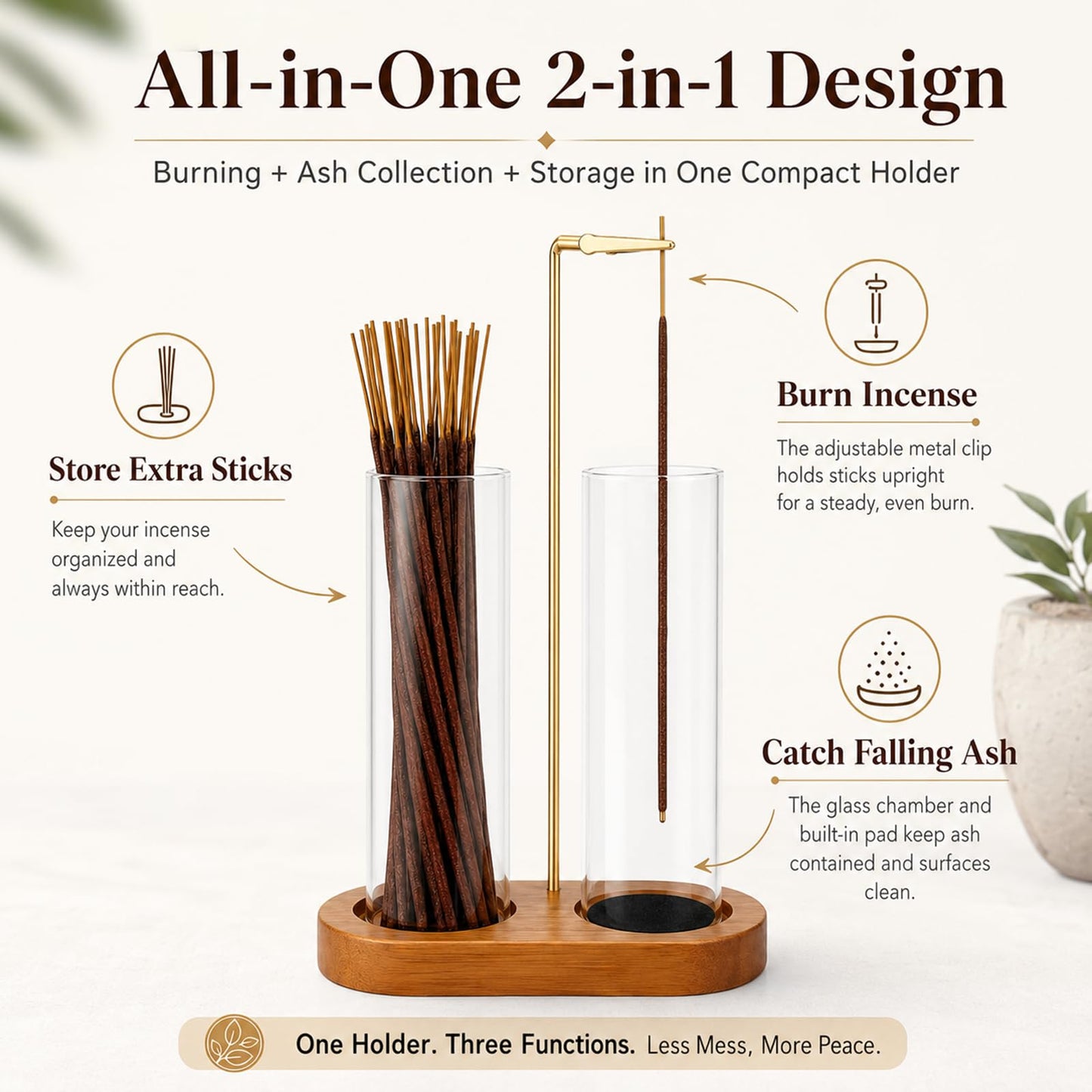 2 in 1 Incense Stick Holder - Glass Incense Holder with Ash Catcher & Incense Storage and Sticky Pads, Anti-Ash Flying Incense Stick Burner for Meditation Yoga Spa Home Office Decor