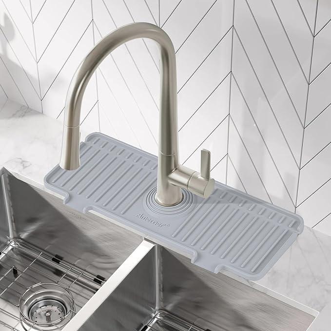 Kitchen Sink Splash Guard, Silicone Faucet Guard & Draining Mat, 10° Large