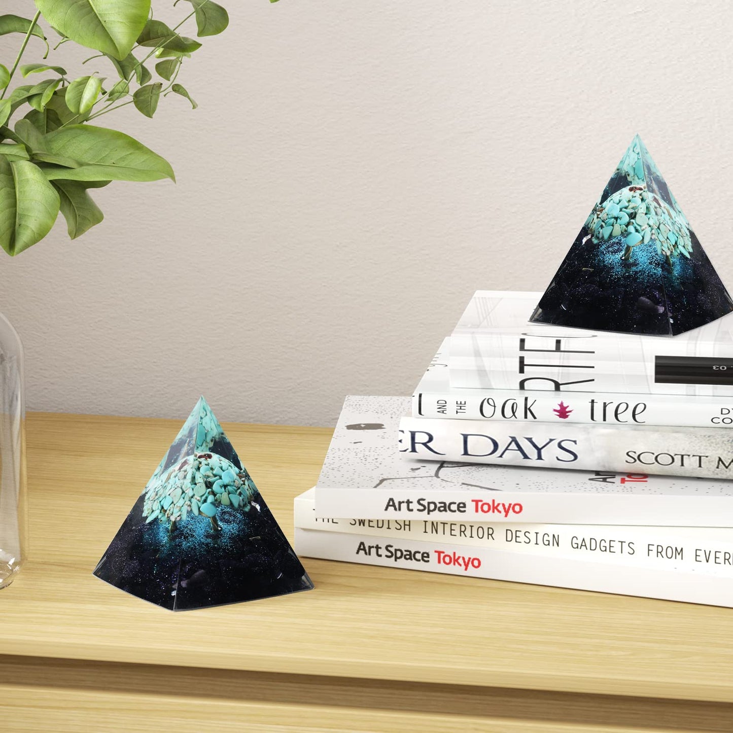 Handmade 2.36inch Tree of Life Crystal Pyramid Turquoise&Blue Sandstone Quartz Healing Crystal for Reduce Stres Meditation Protection, Decoration,Gifts