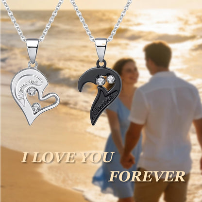 HUASAI 4Pcs Heart Necklaces Women Couples Necklace Bracelets Matching Set for Couples Jewelry Gifts Pendant Matching Necklace Valentines Day Gifts for Her Girlfriend Valentines Accessories