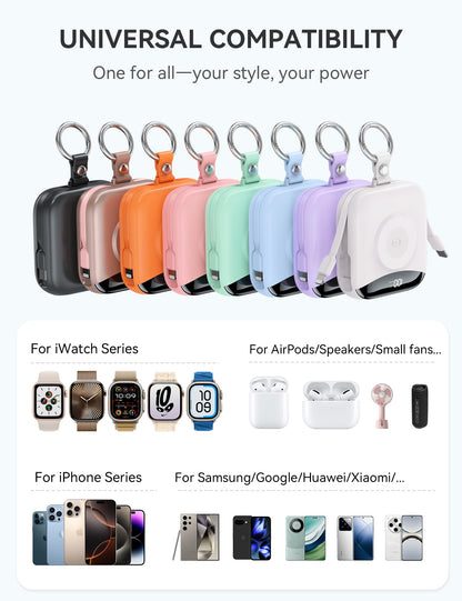 Portable Charger, 10000mAh 22.5W Fast Charging Power Bank with Built-in Cables, Travel Essentials Battery Pack with LED Display for iPhone, Portable iWatch Charger for 11/10/9/8/7/6/5/4/SE/Ultra Black